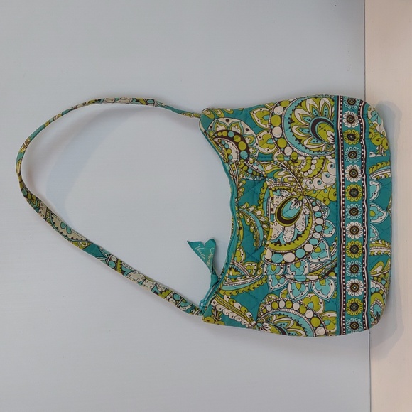 Vera Bradley Retired Pattern Peacock Green Teal Blue Small Shoulder Hobo Purse - Picture 2 of 12